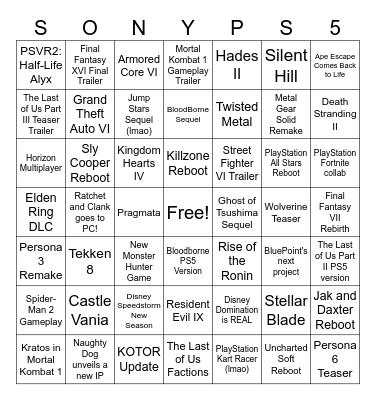 PlayStation Showcase Bingo Card