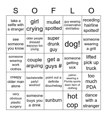 Going Out in South FL Bingo Card