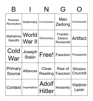 Oertwig World History Finals Review Bingo Card