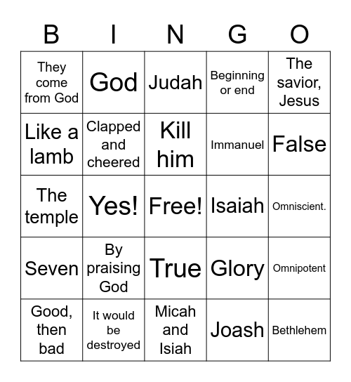 Review Lessons 101-103 Bingo Card