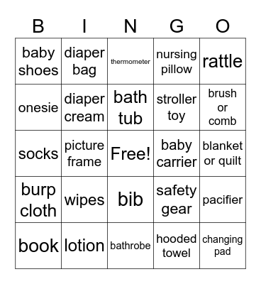 BABY GIFT Bingo Card