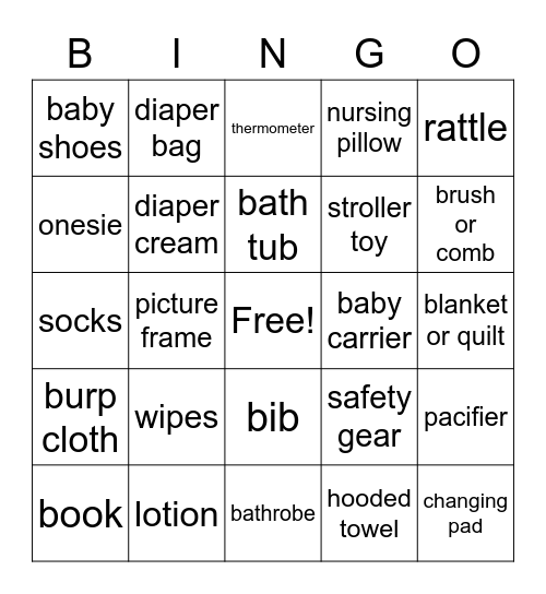 BABY GIFT Bingo Card