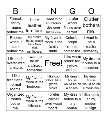 Housing Classmate Bingo Card