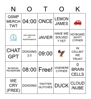 QSMP ARG PTSD Bingo Card