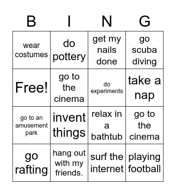 leisure time Bingo Card