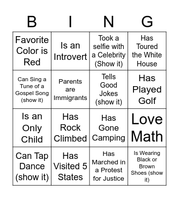 Teen Sunday School Bingo Card