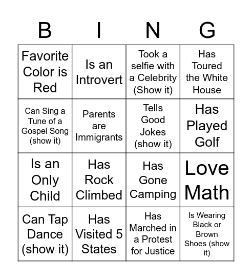 Teen Sunday School Bingo Card