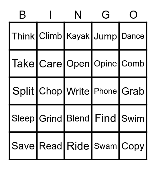 Past/Present/Future Simple Bingo Card