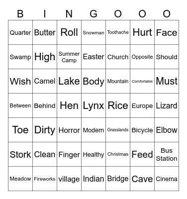 English lesson Bingo Card