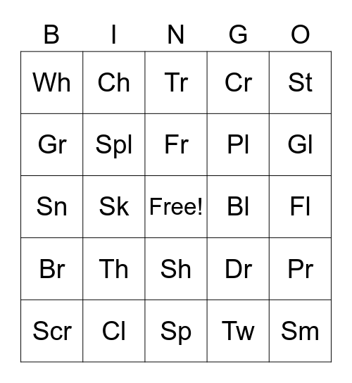 Letter Blending Bingo Card