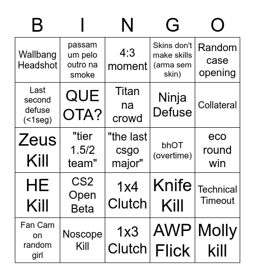 Cs Go Last Major Bingo Card