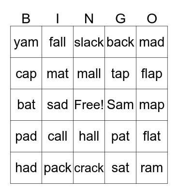 Word Family  Bingo Card