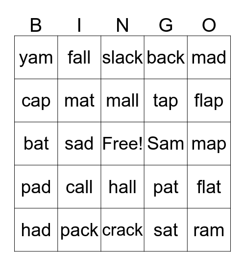 Word Family  Bingo Card