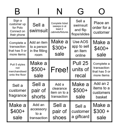 Store 170 Weekend Contest! Bingo Card