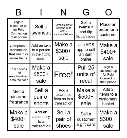 Store 170 Weekend Contest! Bingo Card