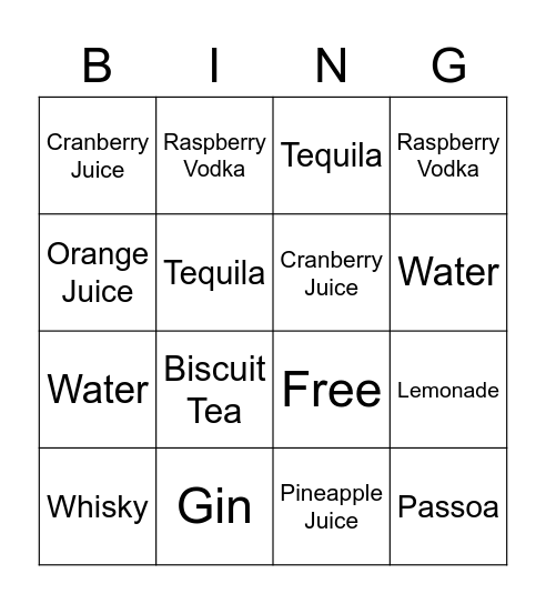 Shot Bingo! Bingo Card