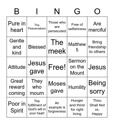 Beatitudes Bingo Card