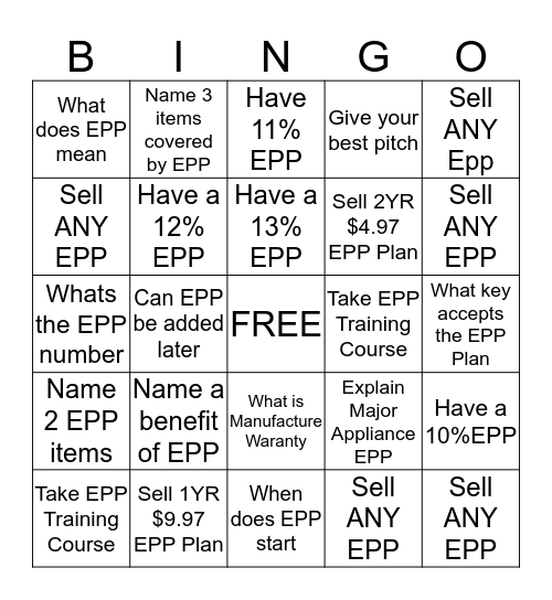 EPP Bingo Card