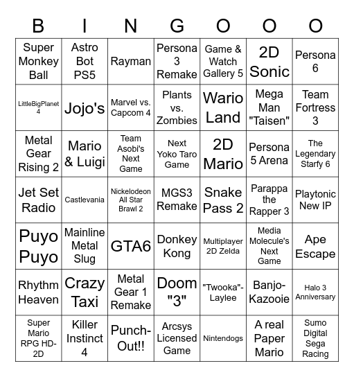 Summer of Gaming Wishes Bingo Card