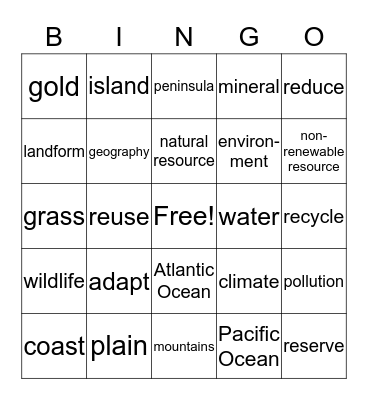 Geography and Communities Bingo Card