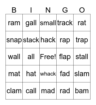 Word Family Bingo Card