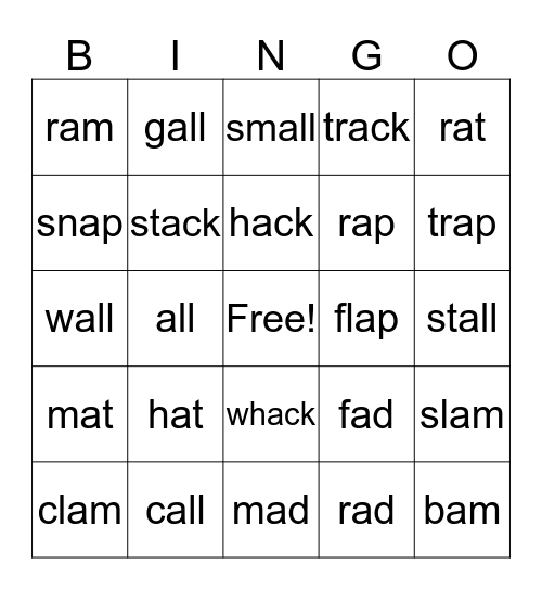 Word Family Bingo Card