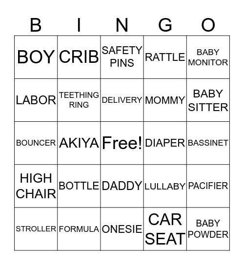 BABY BINGO Card