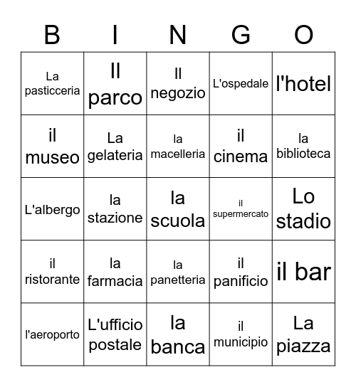 La Citta Bingo Card