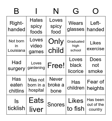 Patient Bingo Card