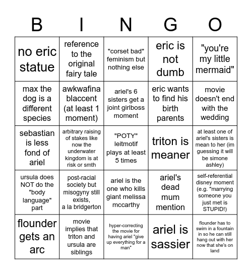 little mermaid live action bingo Card