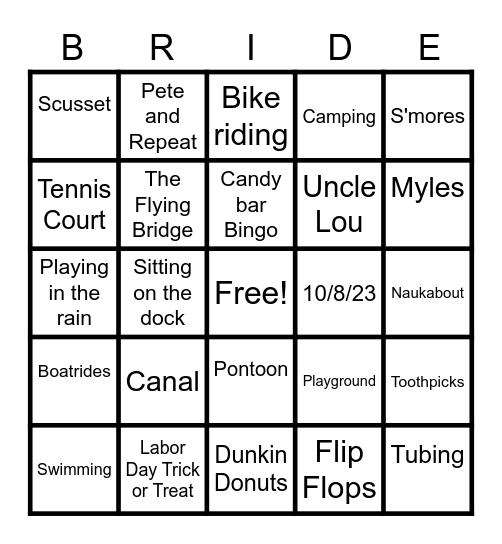 Karli's Shower Bingo Card