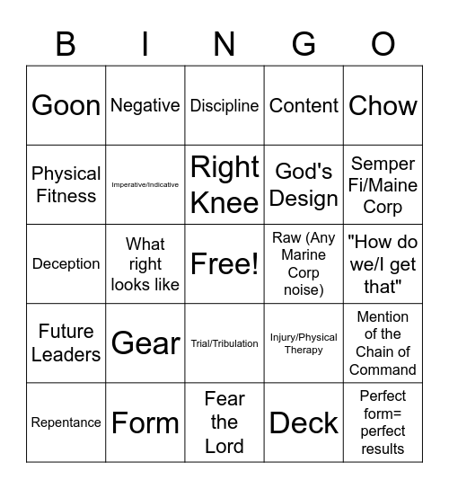 Chaplain Taylor's Favorite Words Bingo Card