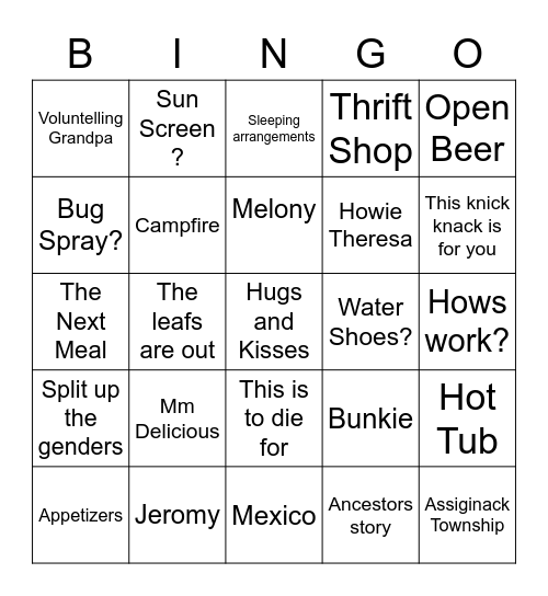 Grandma Bingo Card