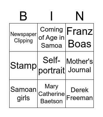 Margaret Mead Bingo Card