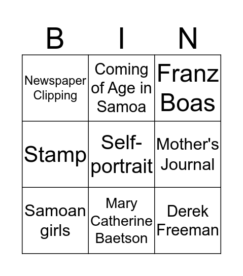 Margaret Mead Bingo Card