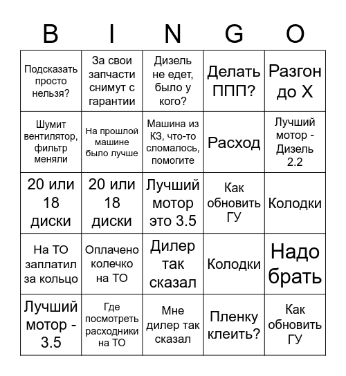 Santa Fe chat Bingo Card