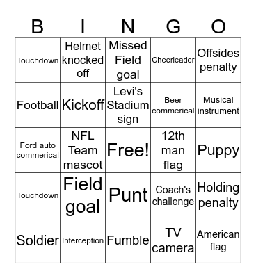 Superbowl 50 Bingo Card