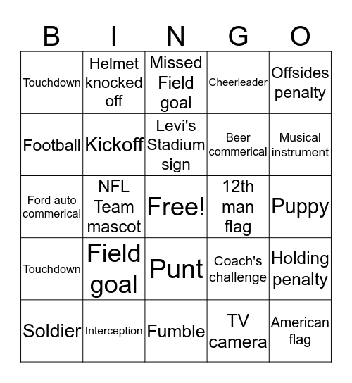 Superbowl 50 Bingo Card