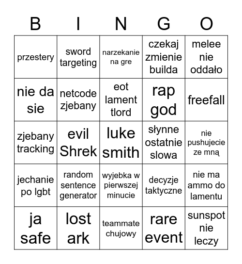 GMy ze Shrekiem Bingo Card