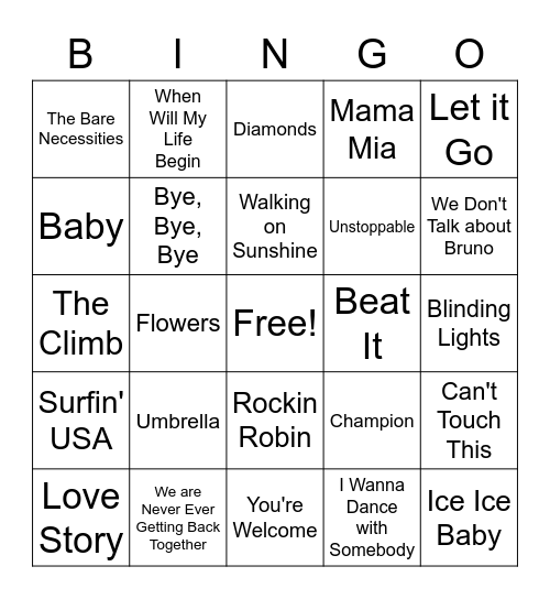 Music Bings Bingo Card