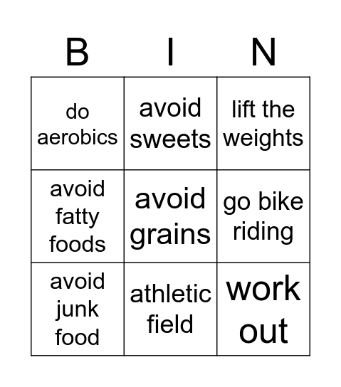 Unit 6 - Stay in shape Bingo Card