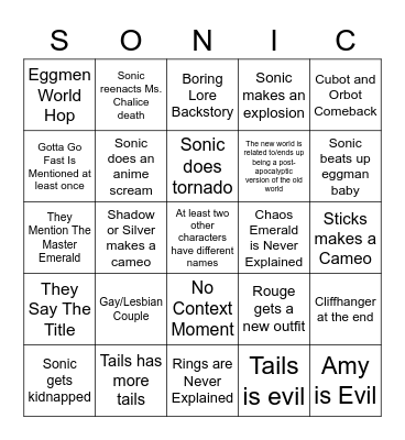 Sonic Prime Bingo Episode 1 Bingo Card