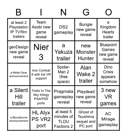 A quick bingo card I made for the upcoming PlayStation Showcase on Thursday  9th September. : r/playstation