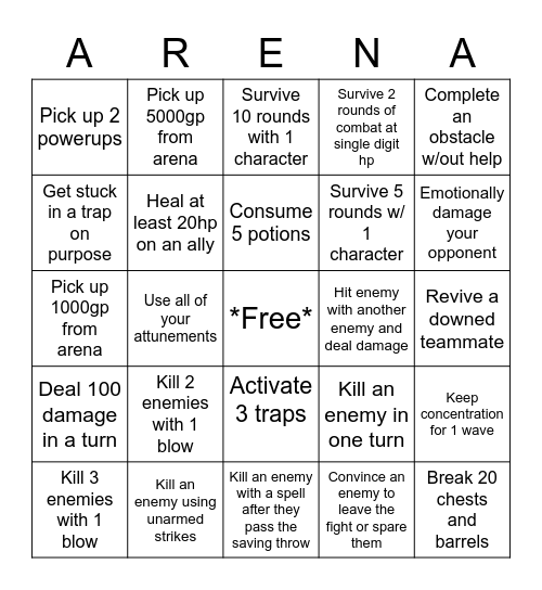 Enter the Arena! Bingo Card
