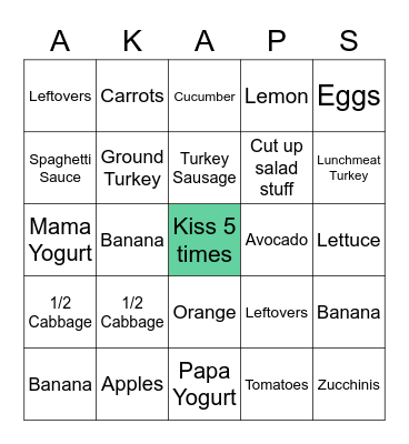 Fridge Bingo Card