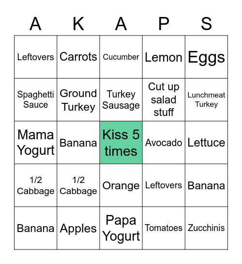 Fridge Bingo Card