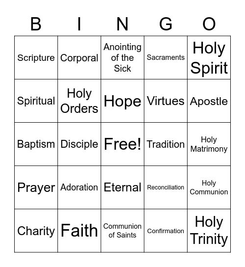 Catholic Catechism Bingo Card