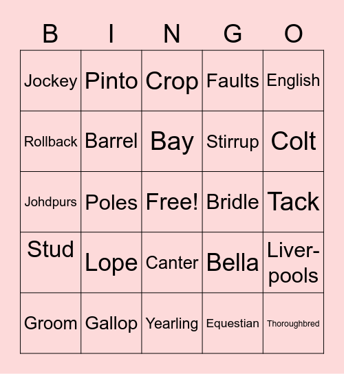 HORSE BABY SHOWER BINGO Card