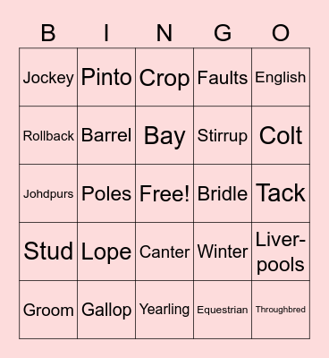 HORSE BABY SHOWER BINGO Card