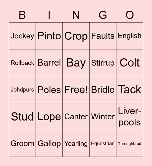 HORSE BABY SHOWER BINGO Card